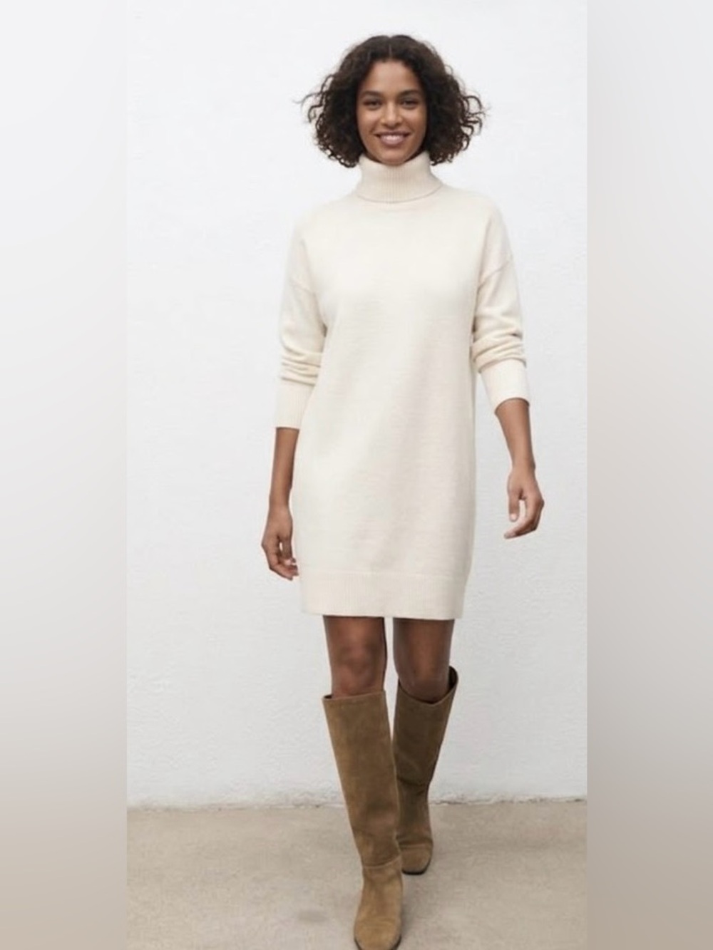 Mango Cream KNITTED TURTLENECK DRESS, size M